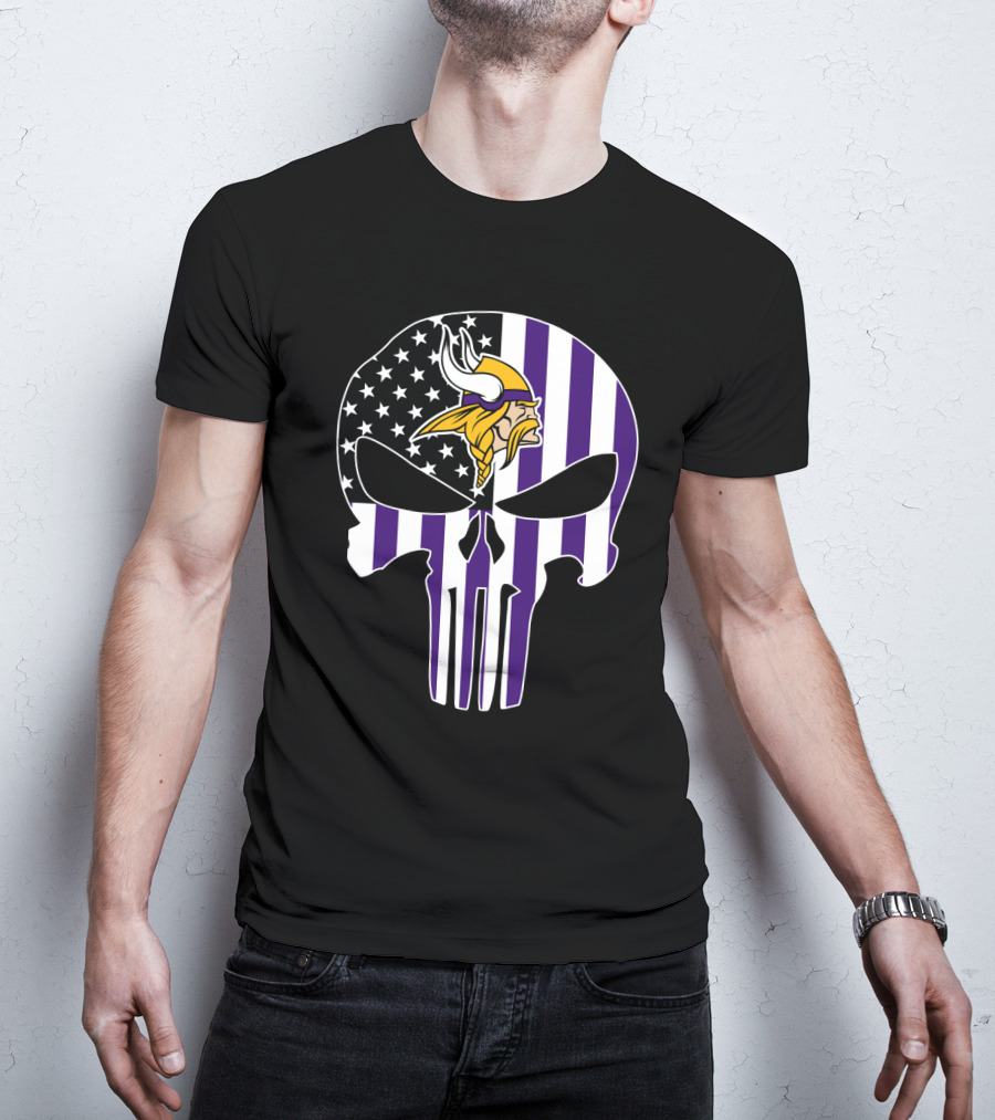 Minnesota Vikings Punisher American Flag Skull T-Shirt