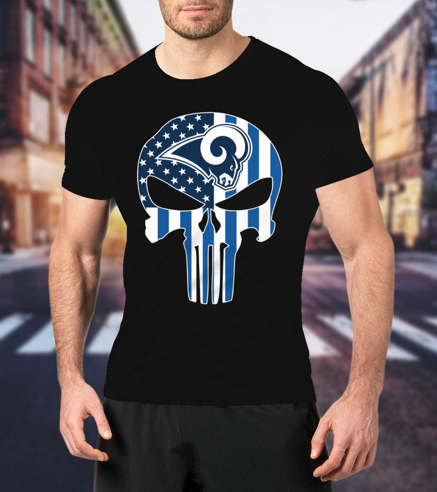 Rams Skull American Flag Punisher T-Shirt
