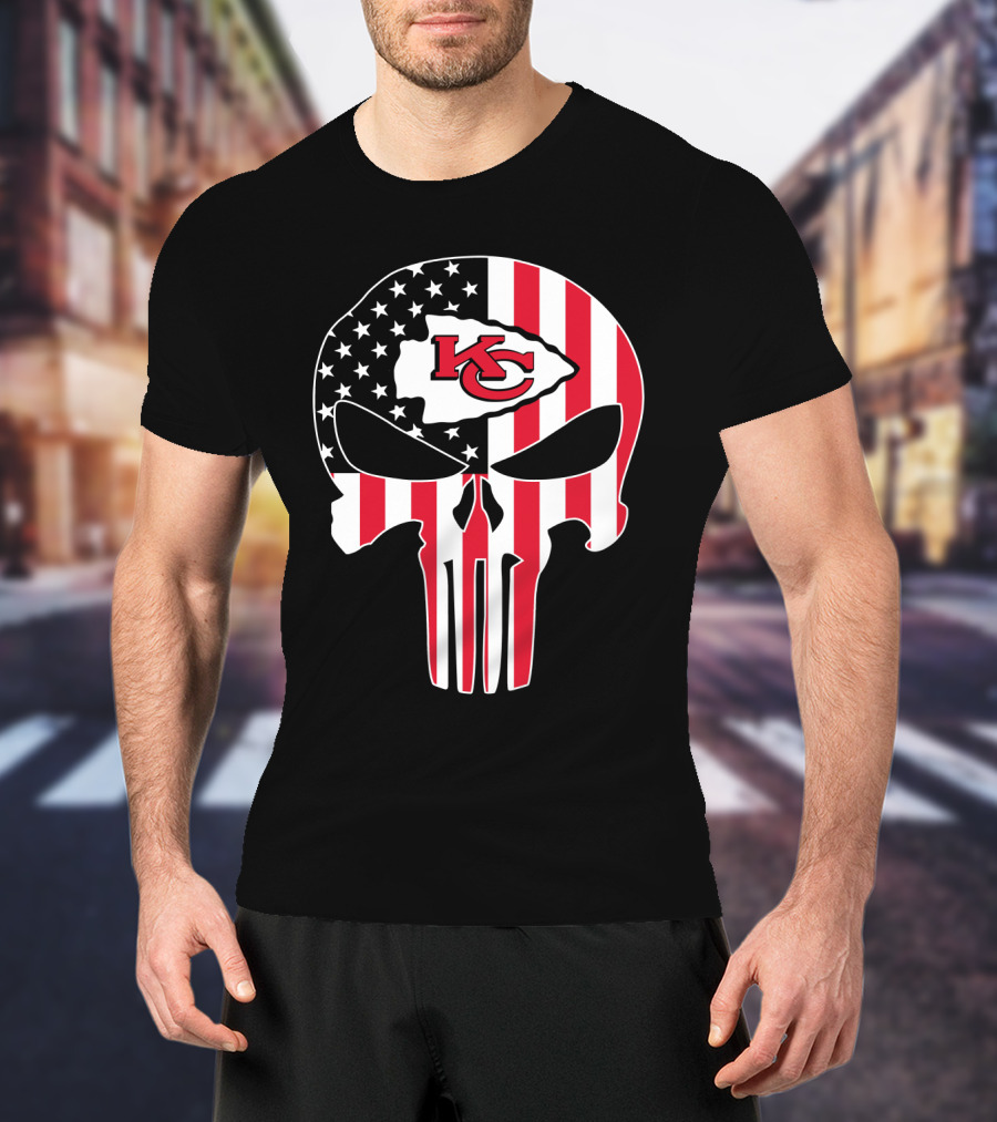 Kc Chiefs American Flag Skull T-Shirt