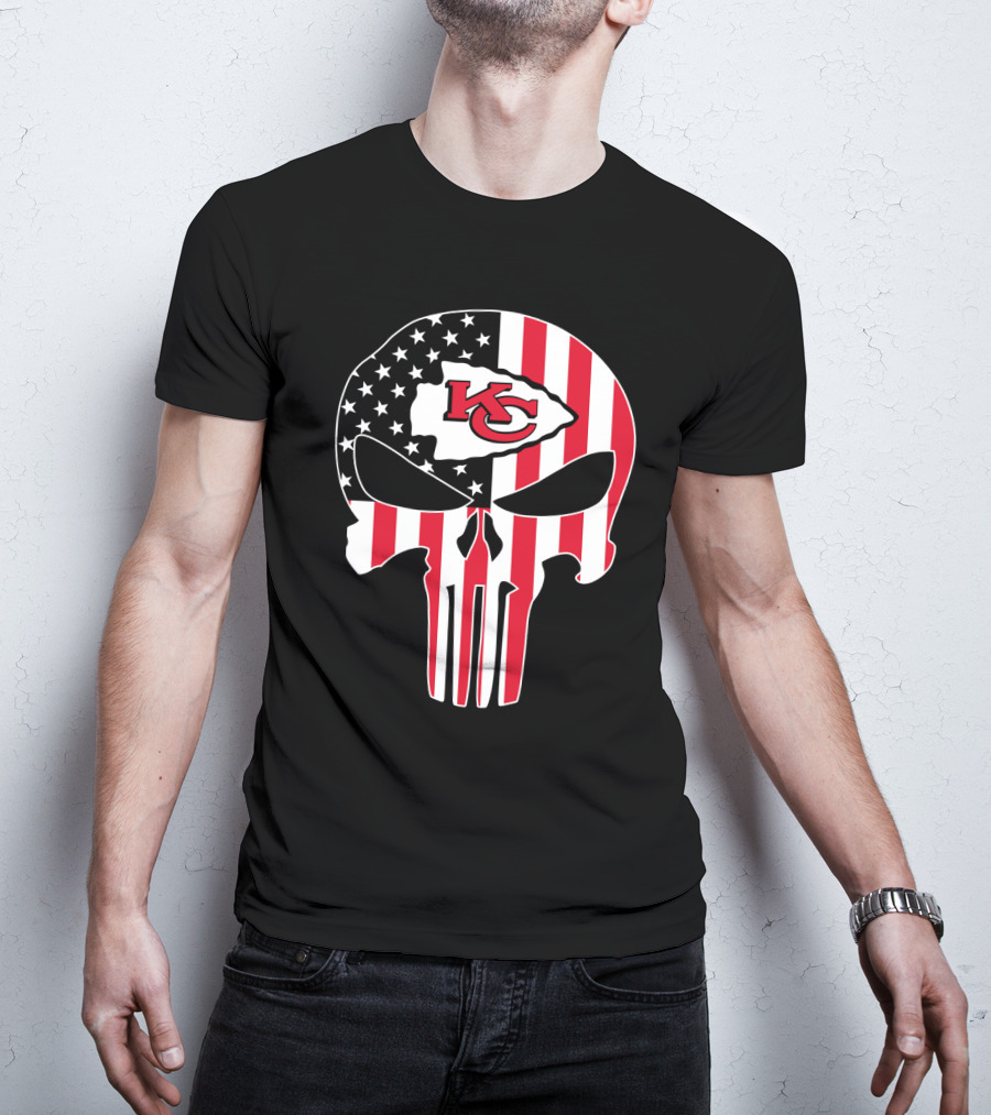 Kc Chiefs American Flag Skull T-Shirt