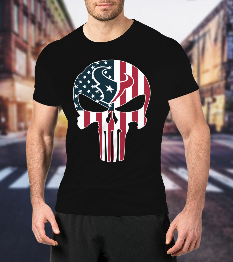 Houston Texans American Flag Skull T-Shirt