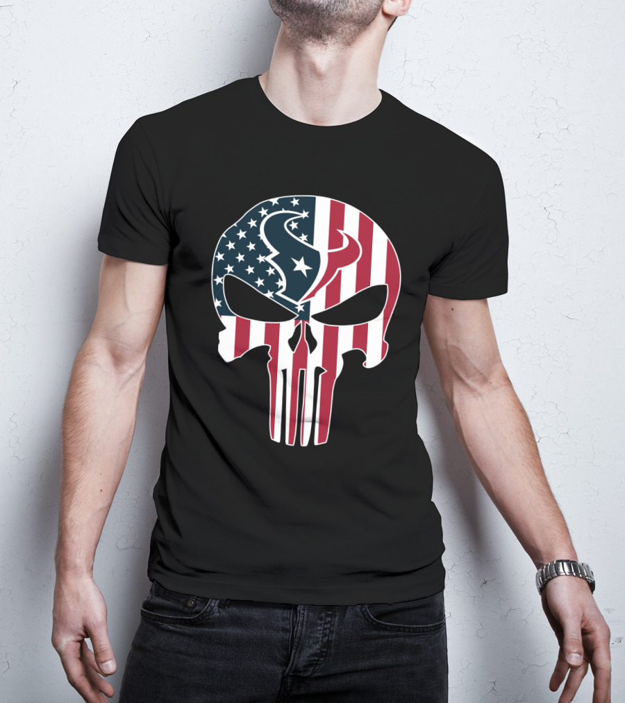 Houston Texans American Flag Skull T-Shirt