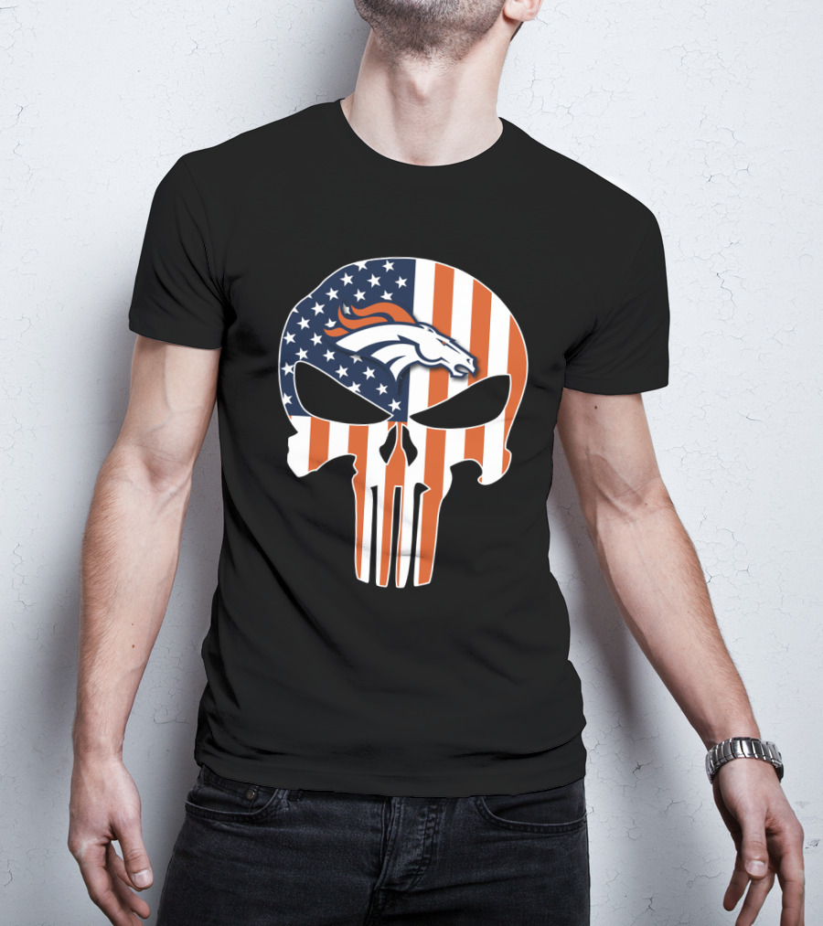 Broncos Punisher American Flag Skull T-Shirt