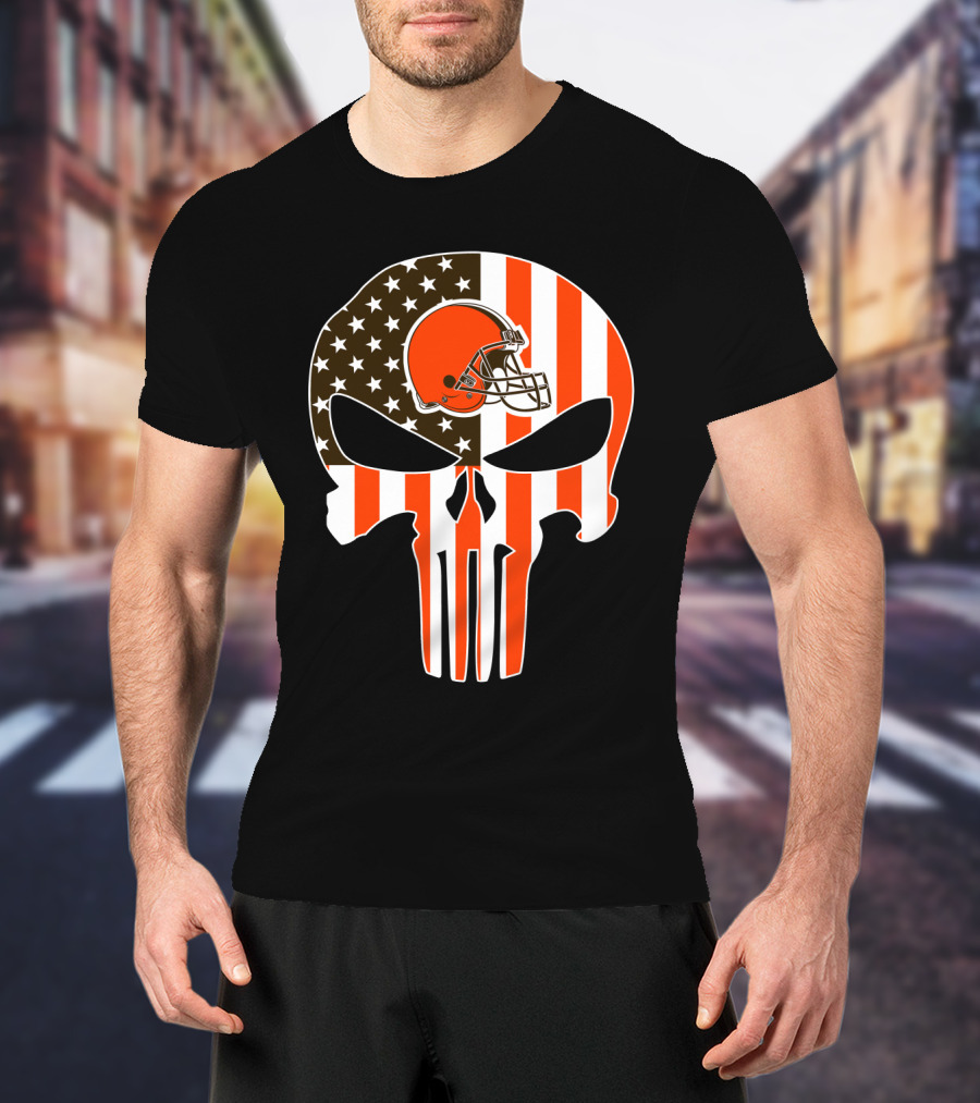 Cleveland Browns Skull American Flag Helmet T-Shirt