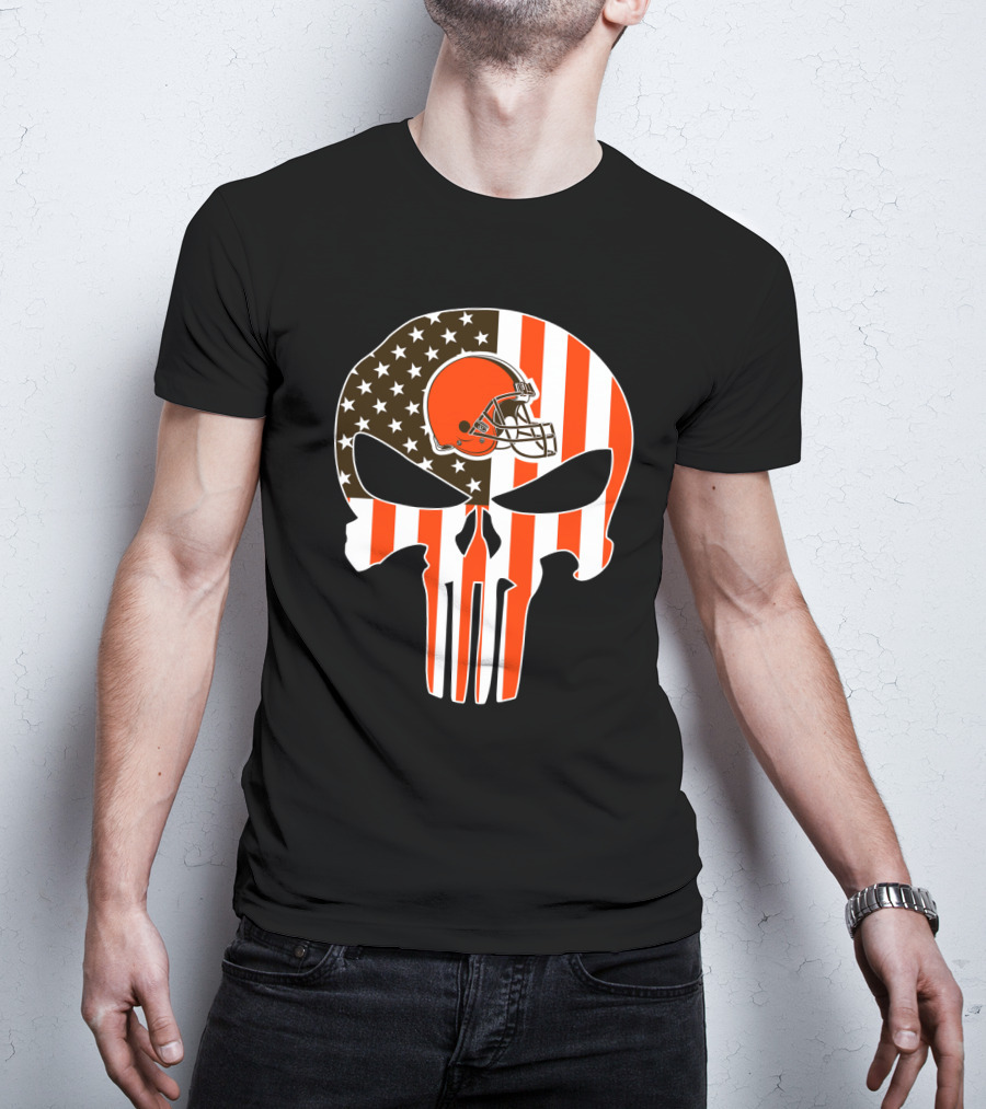 Cleveland Browns Skull American Flag Helmet T-Shirt