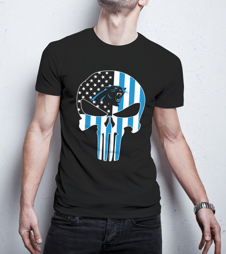 Carolina Panthers Punisher Skull American Flag T-Shirt