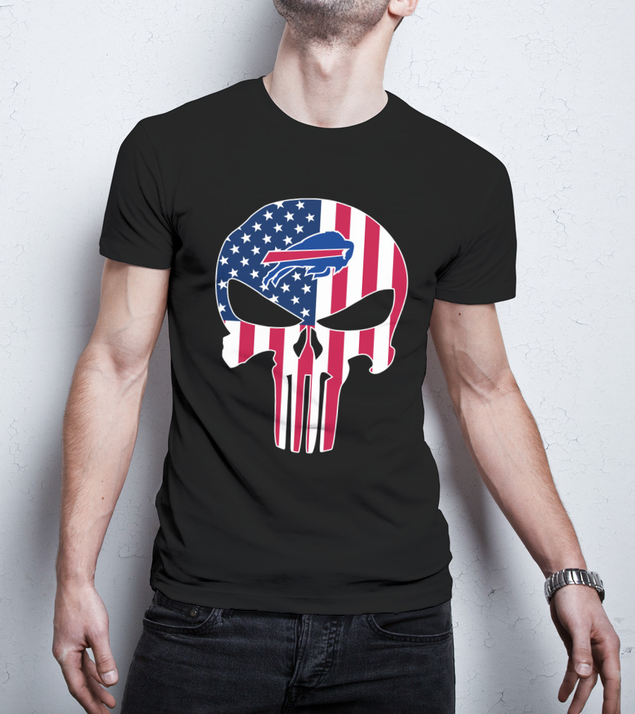 Buffalo Bills Punisher Skull American Flag T-Shirt