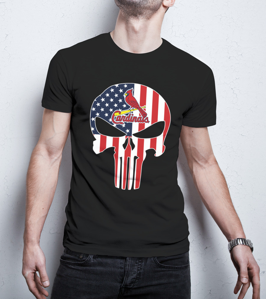 St Louis Cardinals American Flag Punisher Skull T-Shirt