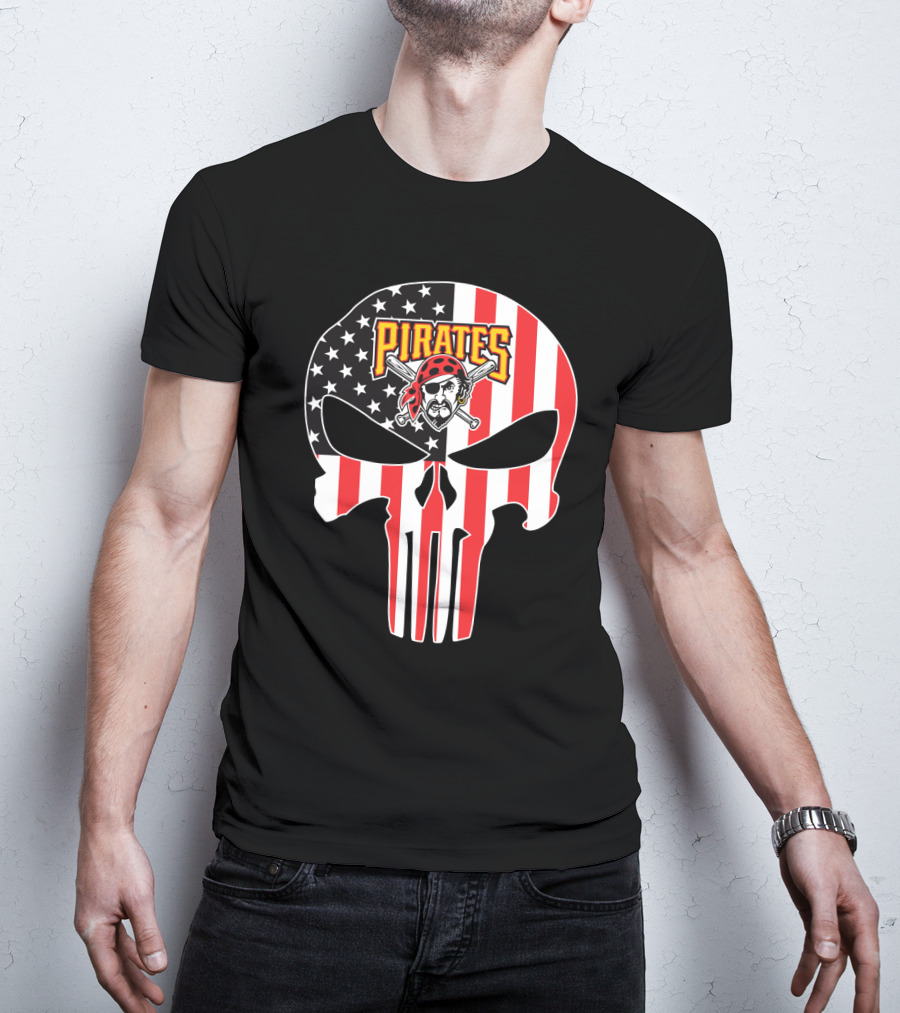 Pirates Skull American Flag T-Shirt