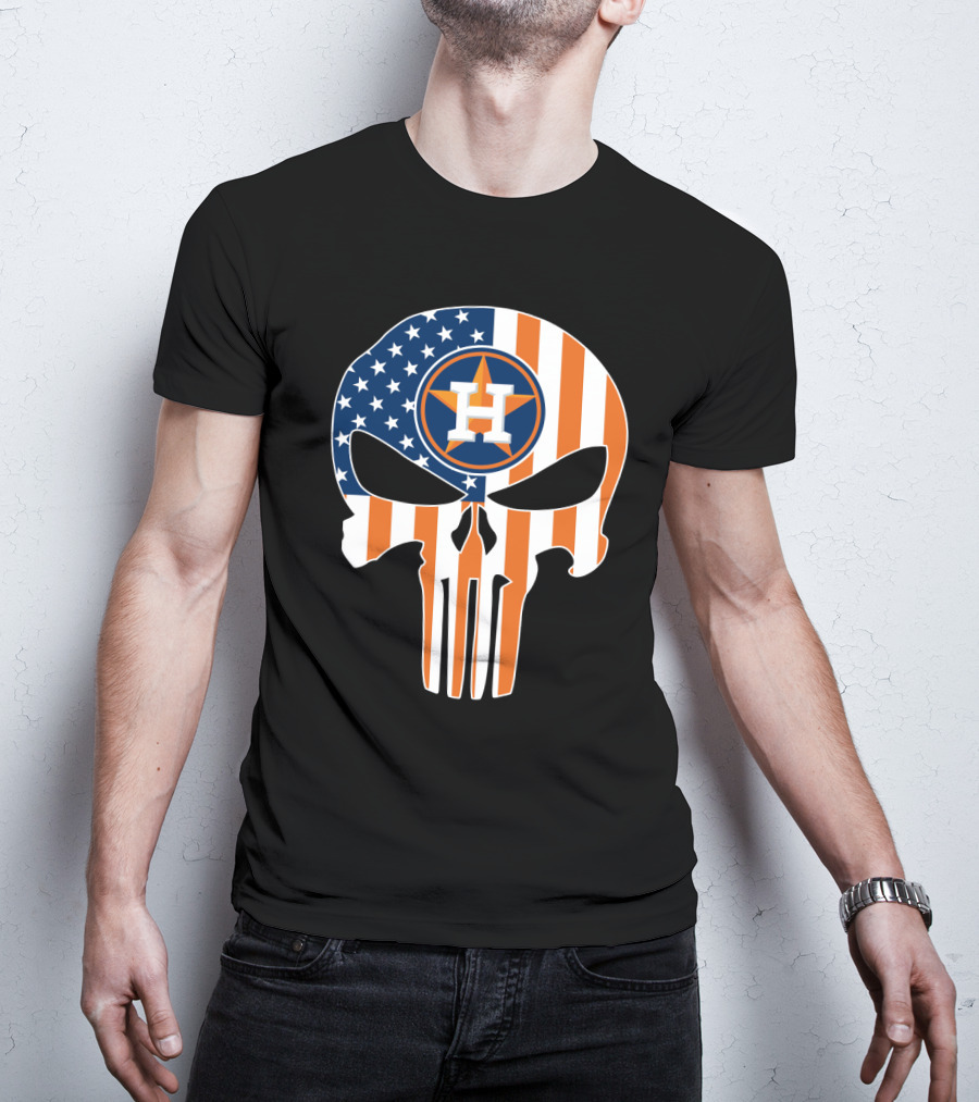 Houston Astros American Flag Skull Punisher Style T-Shirt
