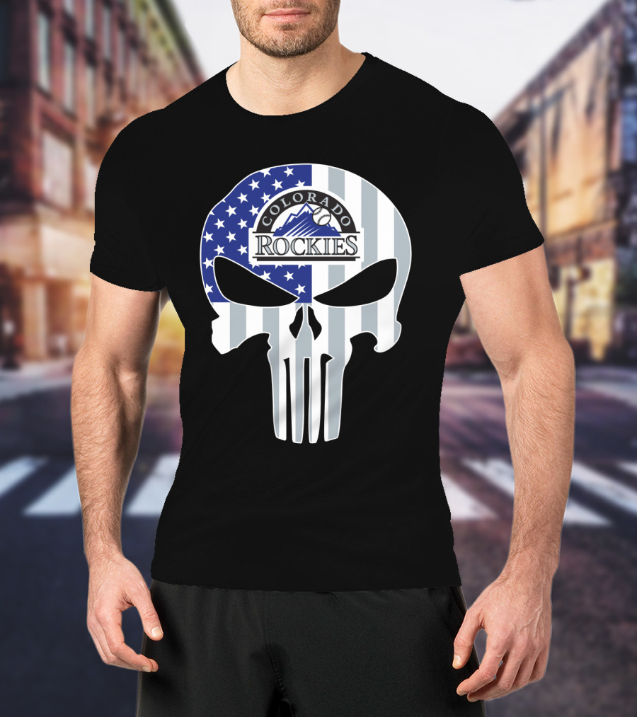 Colorado Rockies American Flag Skull T-Shirt