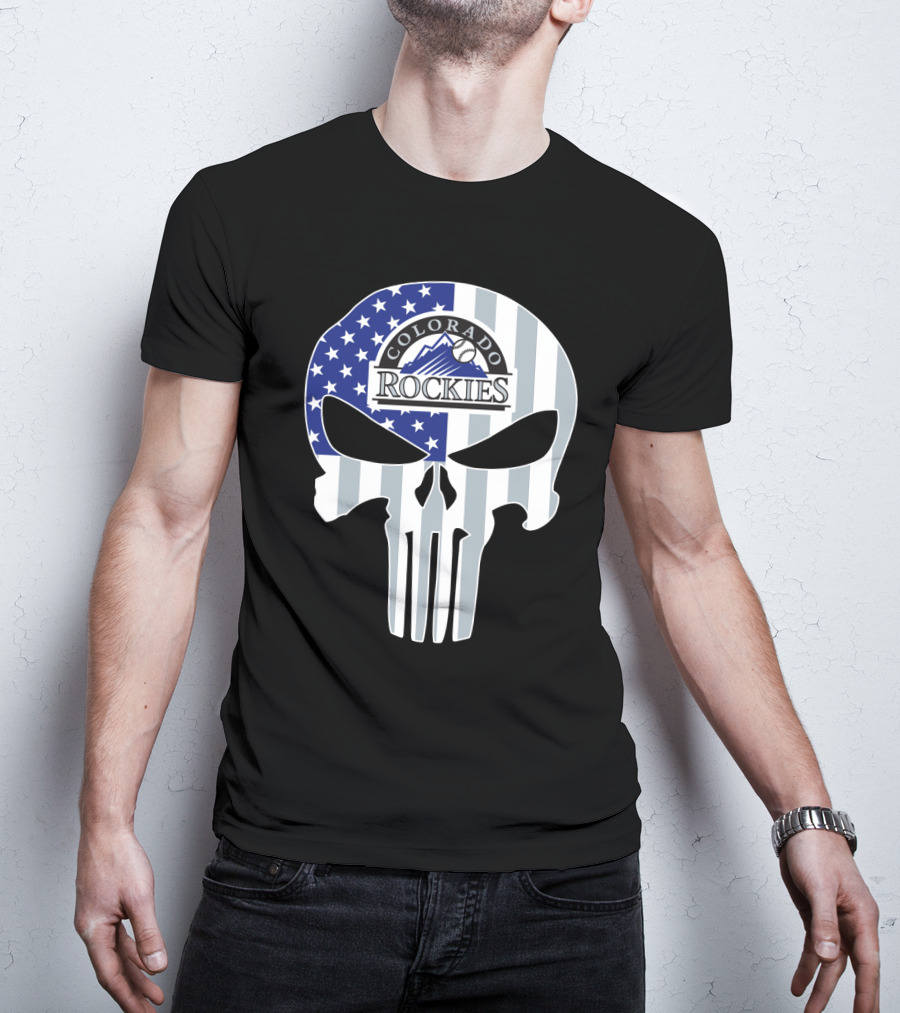 Colorado Rockies American Flag Skull T-Shirt