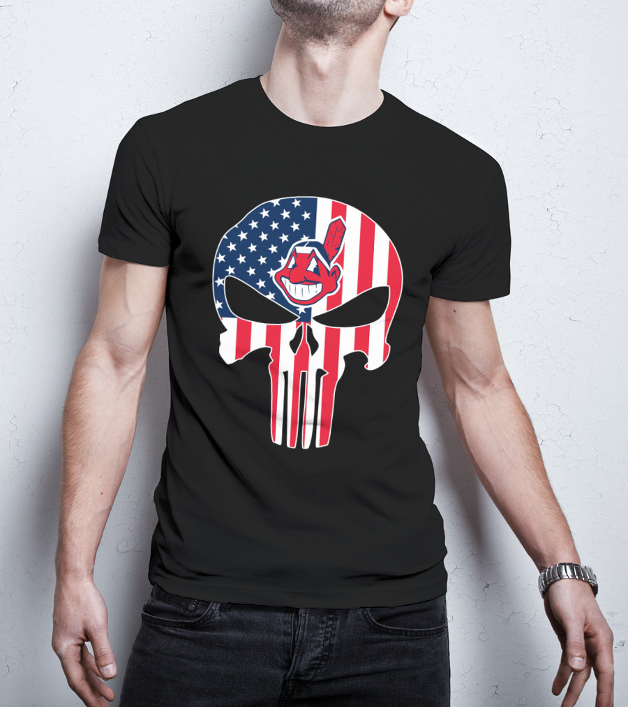 Cleveland Indians Punisher Skull American Flag T-Shirt