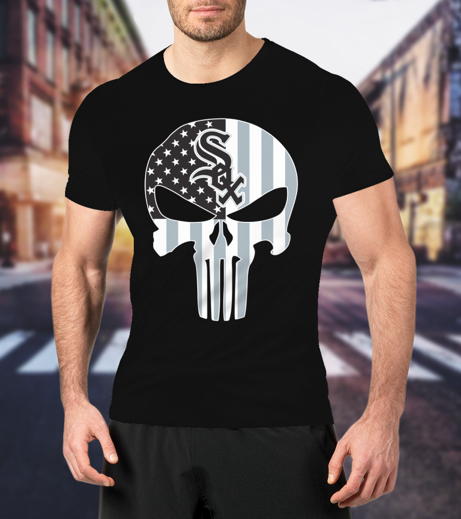 Chicago White Sox Punisher Skull American Flag T-Shirt