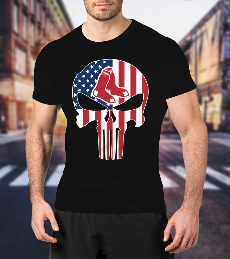 Boston Red Sox American Flag Punisher Skull T-Shirt