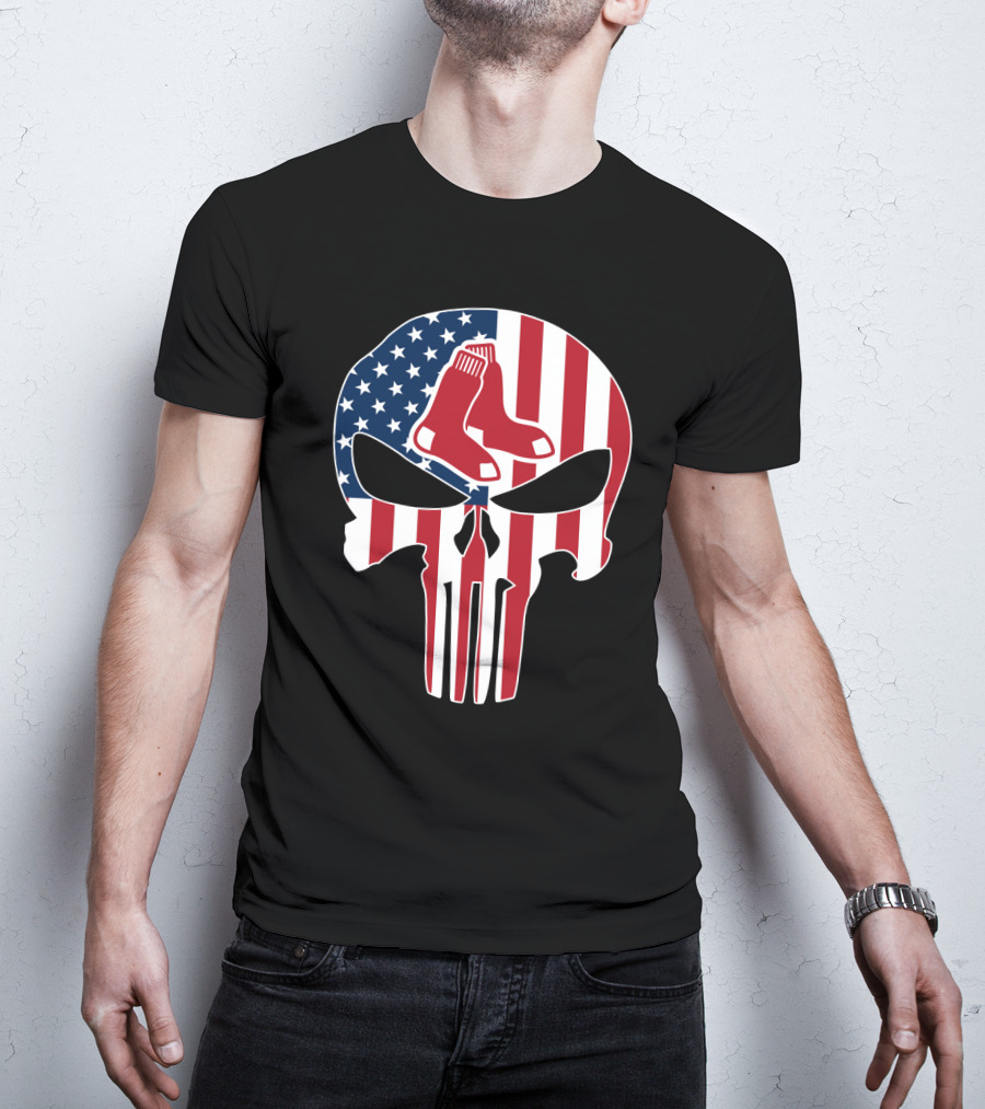 Boston Red Sox American Flag Punisher Skull T-Shirt