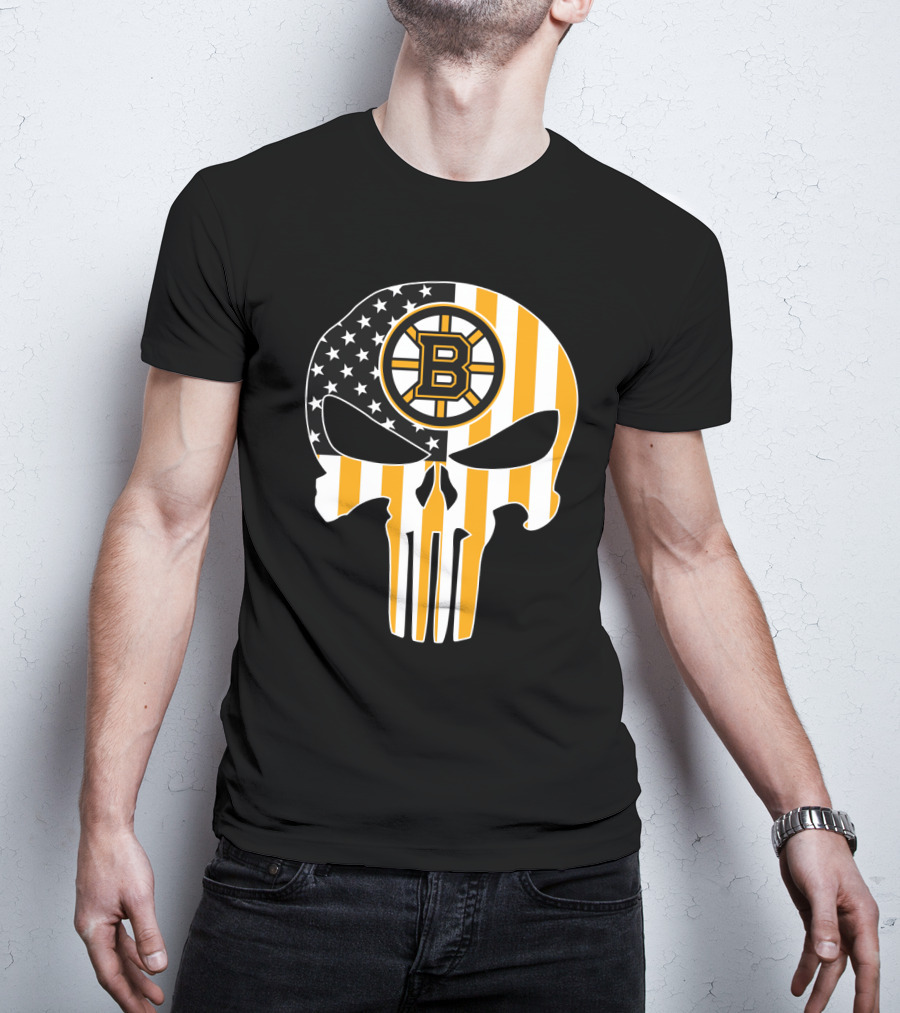 Boston Bruins Punisher Skull American Flag T-Shirt