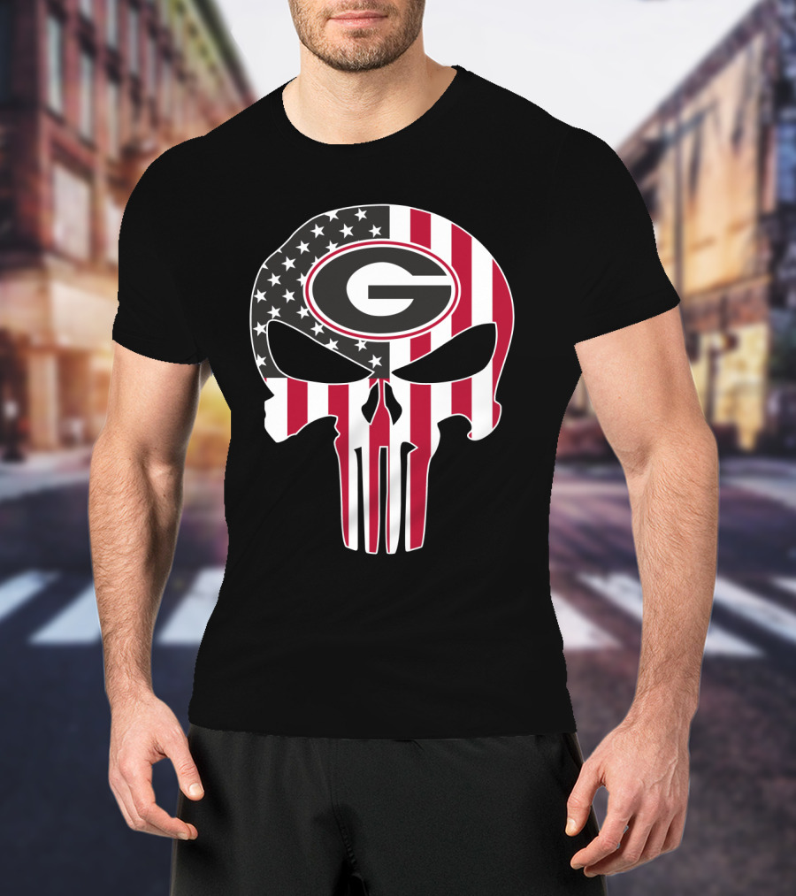 Georgia Bulldogs American Flag Skull T-Shirt
