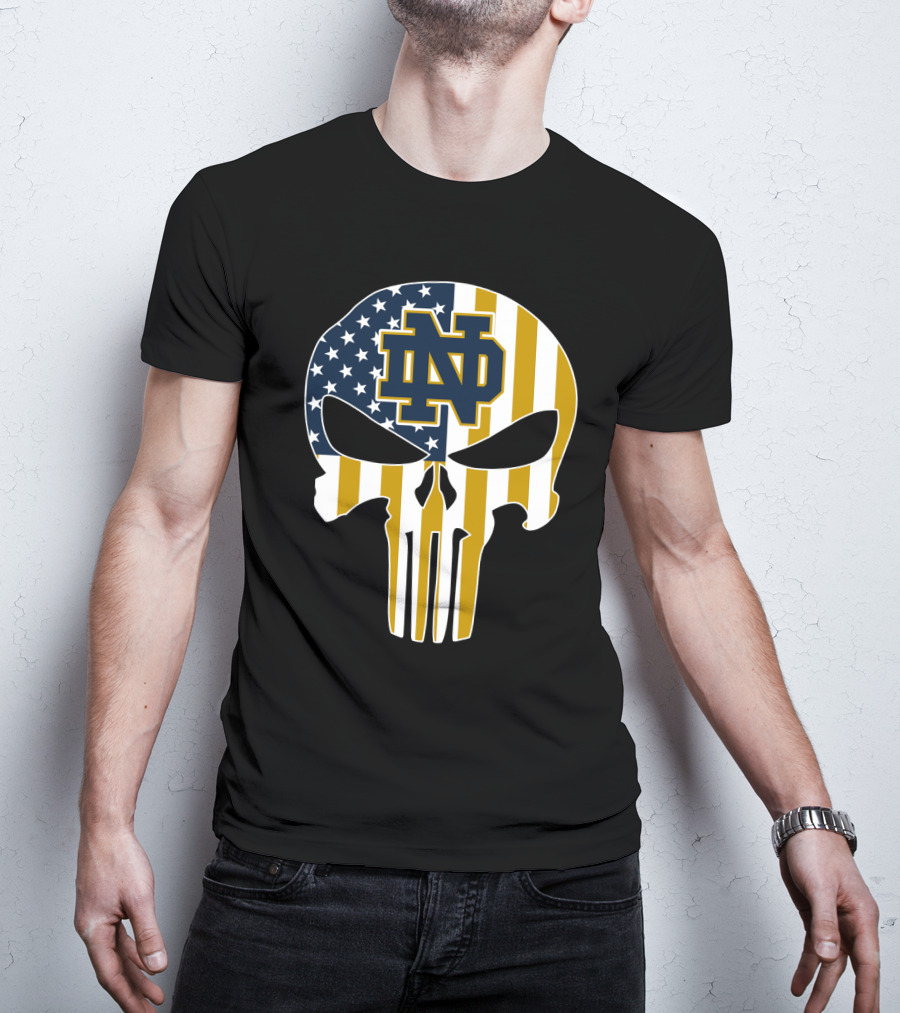 Notre Dame Fighting Irish Nd Skull American Flag T-Shirt