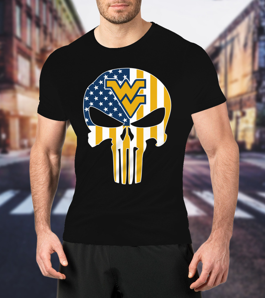 Wv American Flag Punisher Style West Virginia Mountaineers T-Shirt