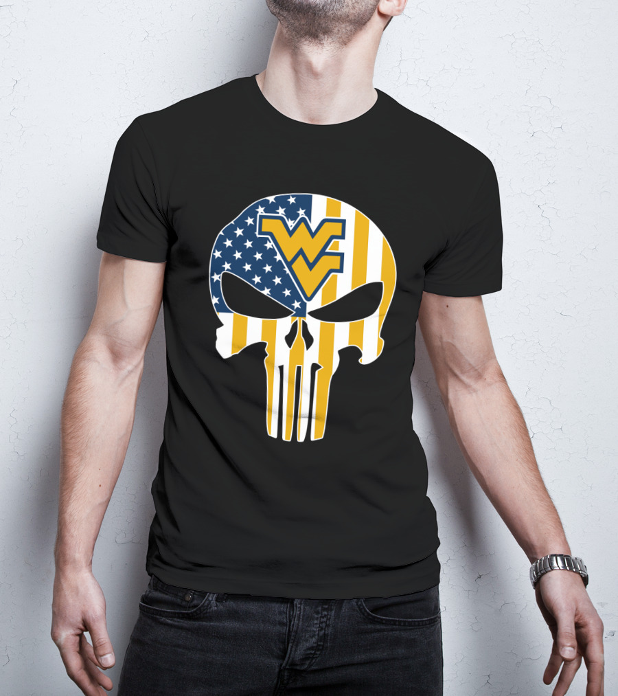 Wv American Flag Punisher Style West Virginia Mountaineers T-Shirt