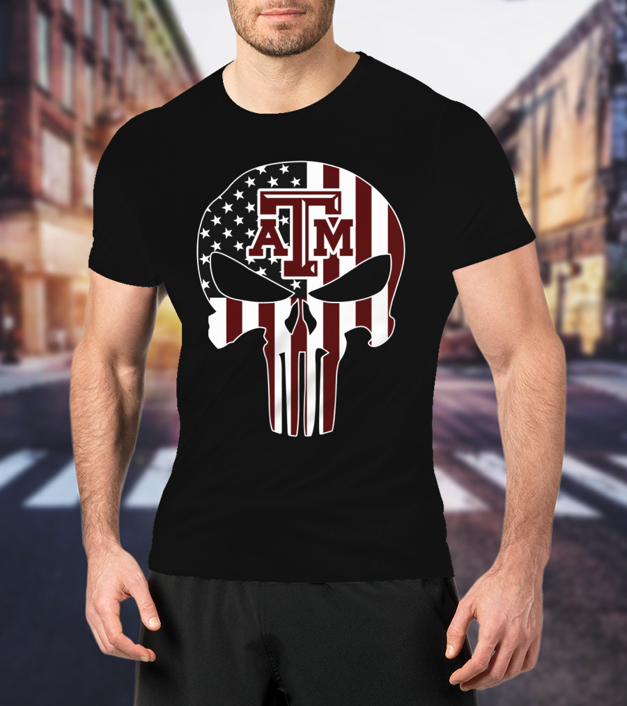 Texas A&M Aggies Skull American Flag T-Shirt