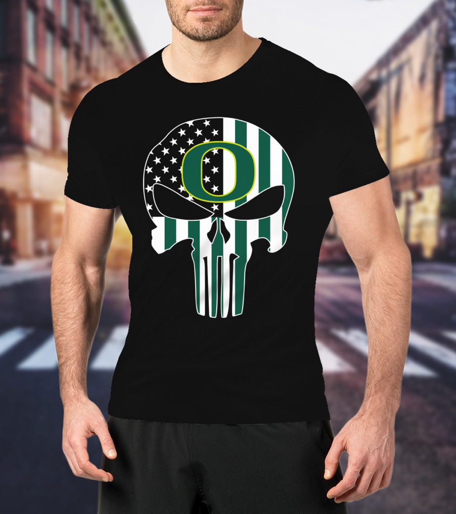 Oregon Ducks American Flag Punisher Skull T-Shirt