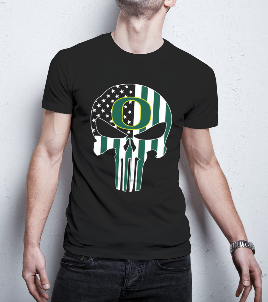 Oregon Ducks American Flag Punisher Skull T-Shirt
