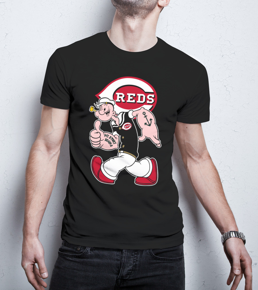 Cincinnati Reds Popeye Cartoon Character Collaboration T-Shirt