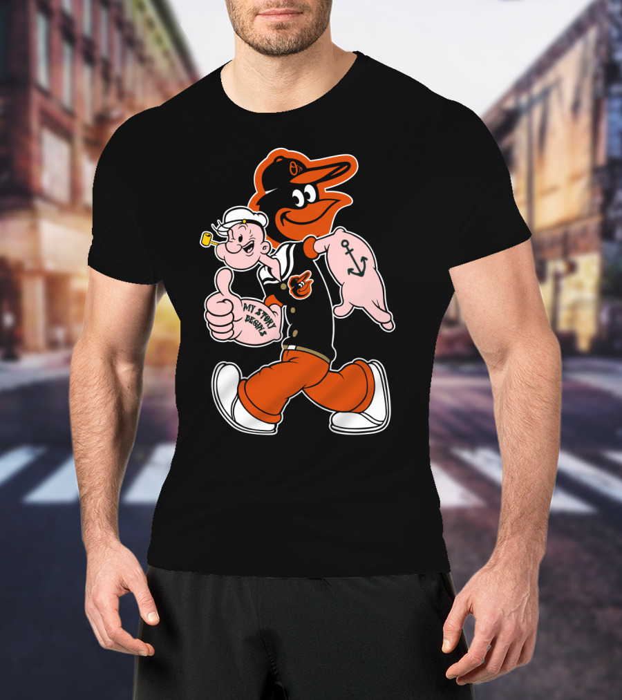 Baltimore Orioles Cartoon Mashup With Popeye And Oriole Bird T-Shirt