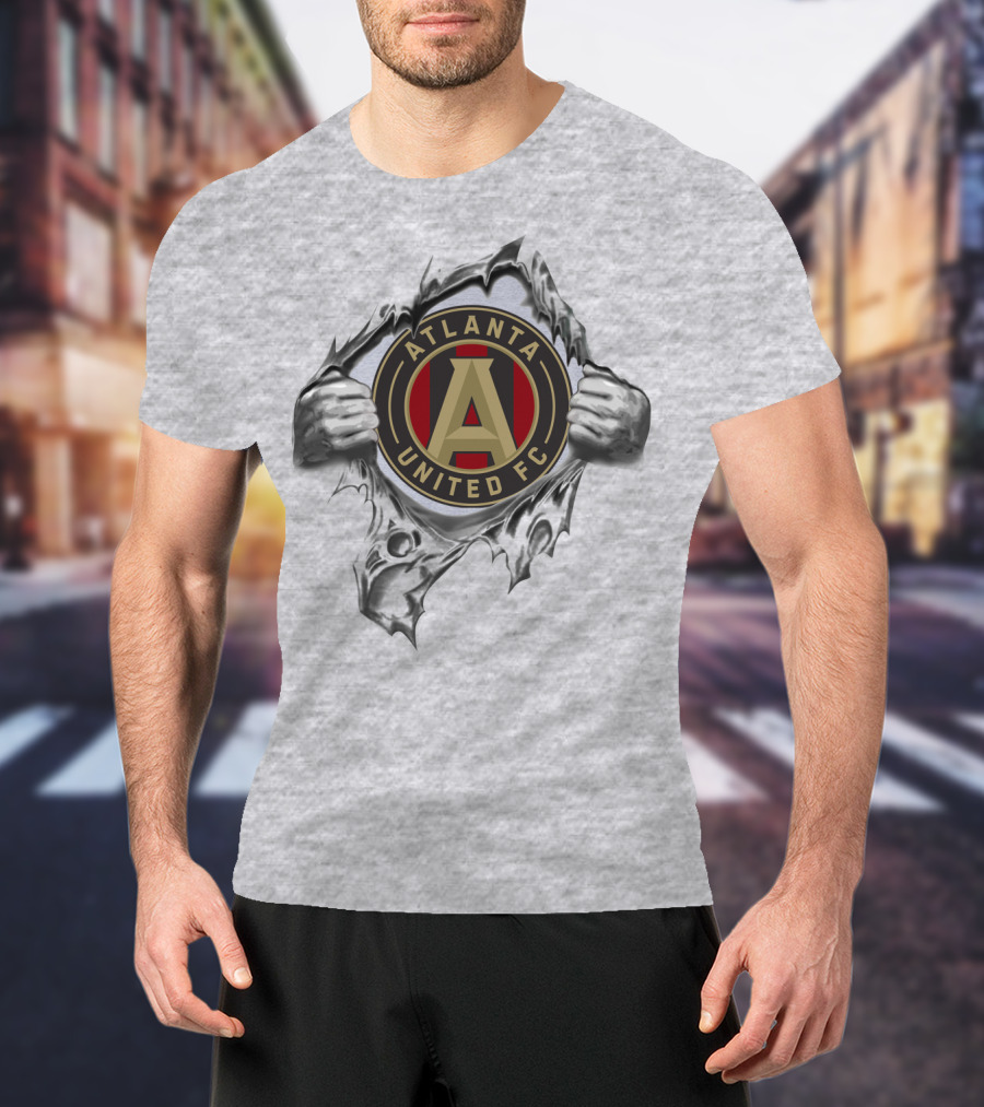 Atlanta United Fc Emblem Revealed Through Ripped Metallic Texture T-Shirt