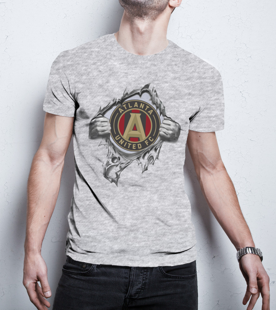 Atlanta United Fc Emblem Revealed Through Ripped Metallic Texture T-Shirt