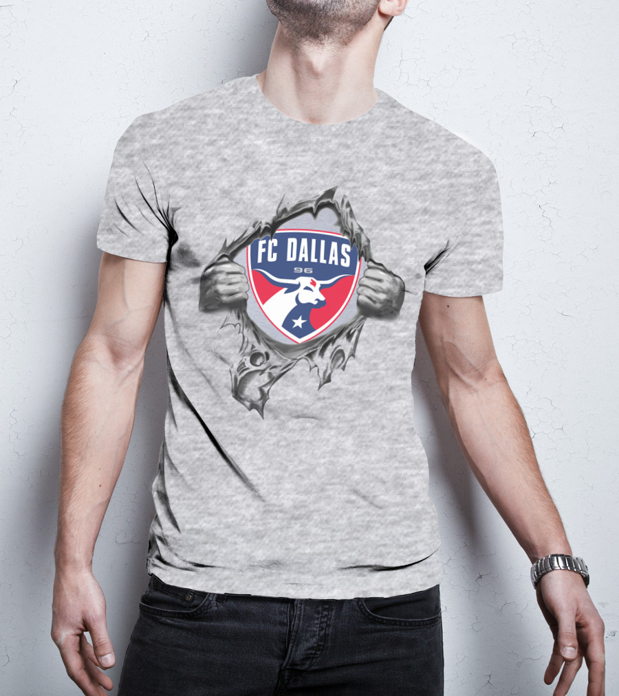 Fc Dallas 96 Bull Logo With Hands Ripping Through Surface T-Shirt