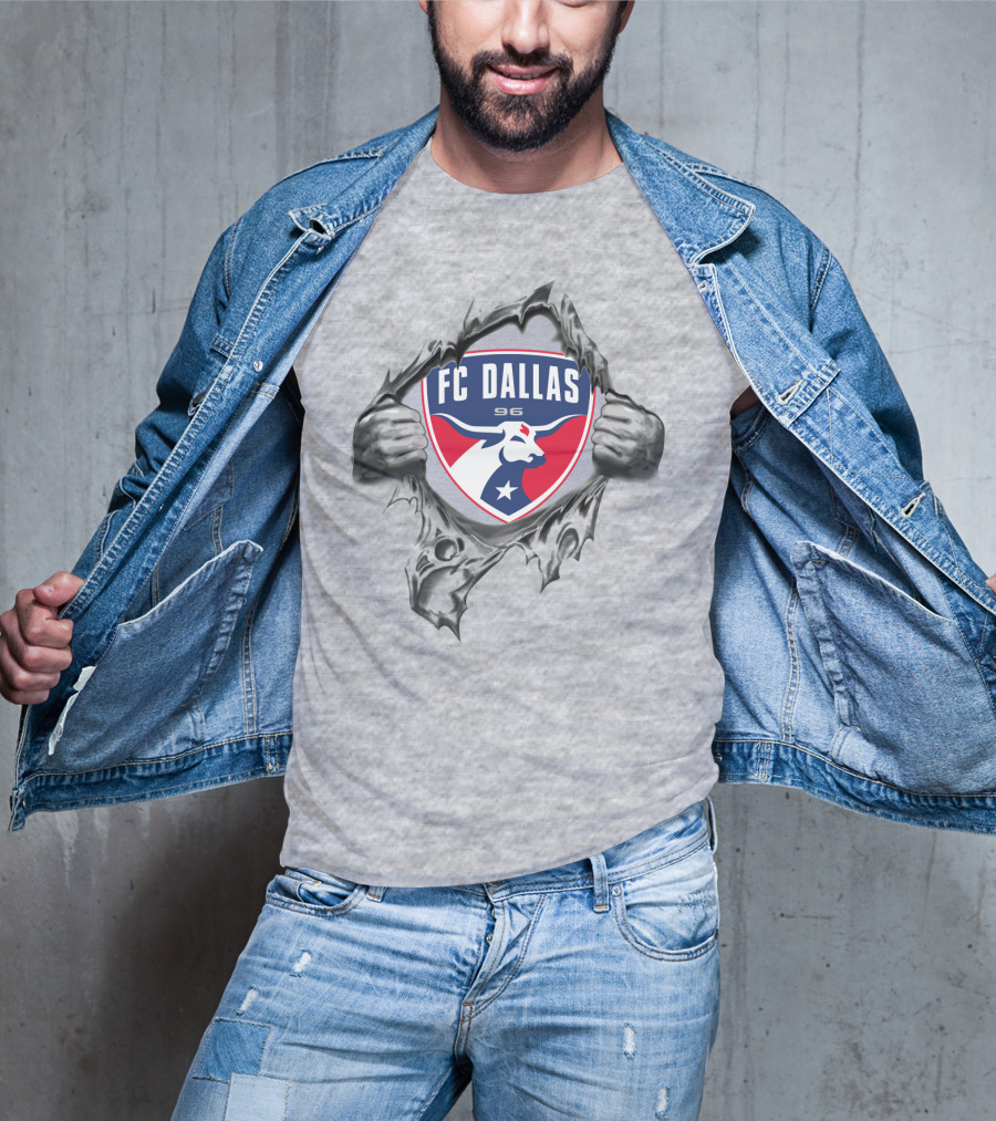 Fc Dallas 96 Bull Logo With Hands Ripping Through Surface T-Shirt