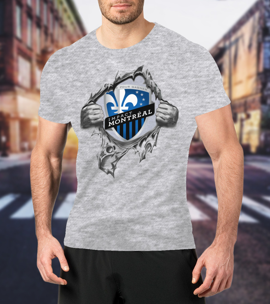 Impact Montreal Saputo Tout Pour Gagner Fleur-De-Lis Logo Hands Ripping T-Shirt
