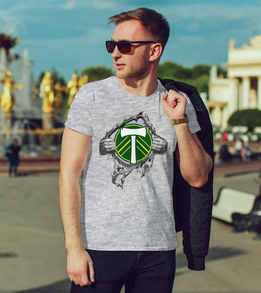 Portland Timbers Logo With Ripped Background And Hands T-Shirt