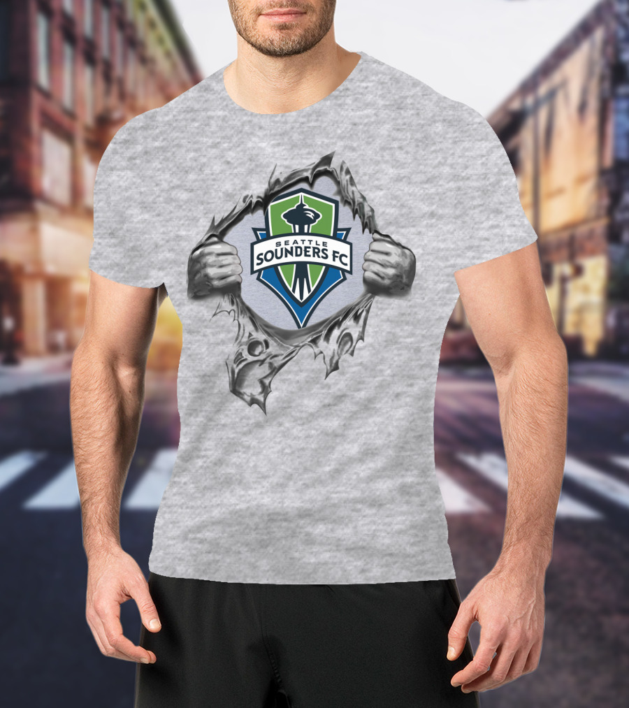 Seattle Sounders Fc Space Needle Emblem Peeking Through Ripped T-Shirt