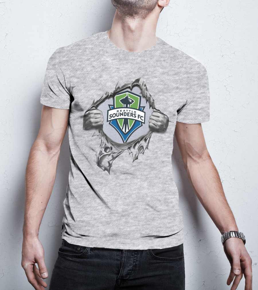 Seattle Sounders Fc Space Needle Emblem Peeking Through Ripped T-Shirt