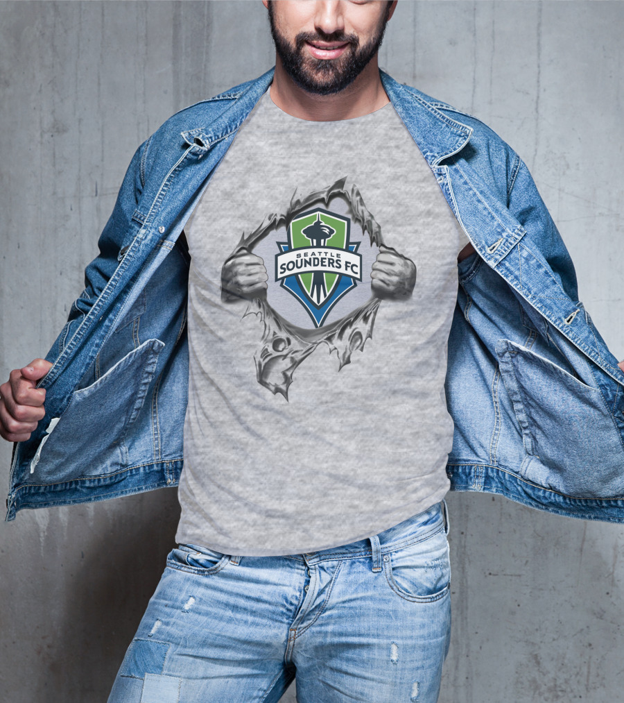 Seattle Sounders Fc Space Needle Emblem Peeking Through Ripped T-Shirt