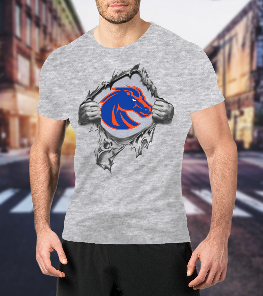 Boise State Broncos Ripped Steel Symbol With Horse Head T-Shirt