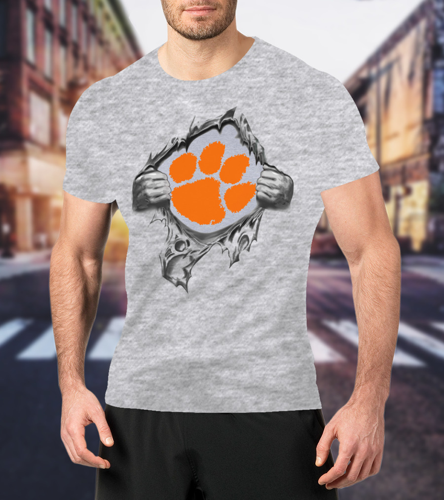 Clemson Tigers Orange Paw Logo Rip T-Shirt
