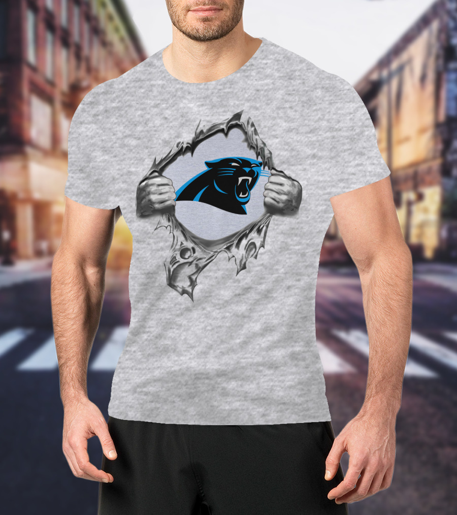 Carolina Panthers Logo Peeking Through Torn Fabric T-Shirt