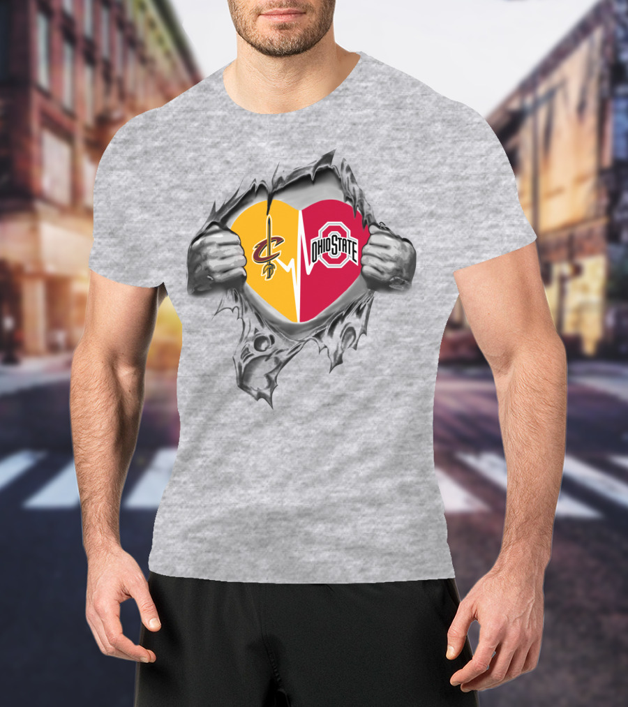 Cleveland Cavaliers Ohio State Buckeyes Heart Logo Combination T-Shirt