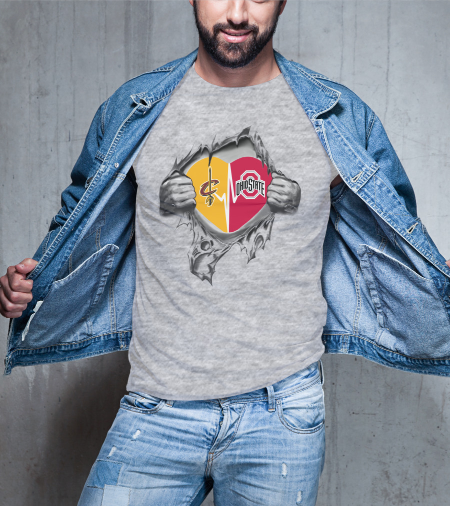 Cleveland Cavaliers Ohio State Buckeyes Heart Logo Combination T-Shirt