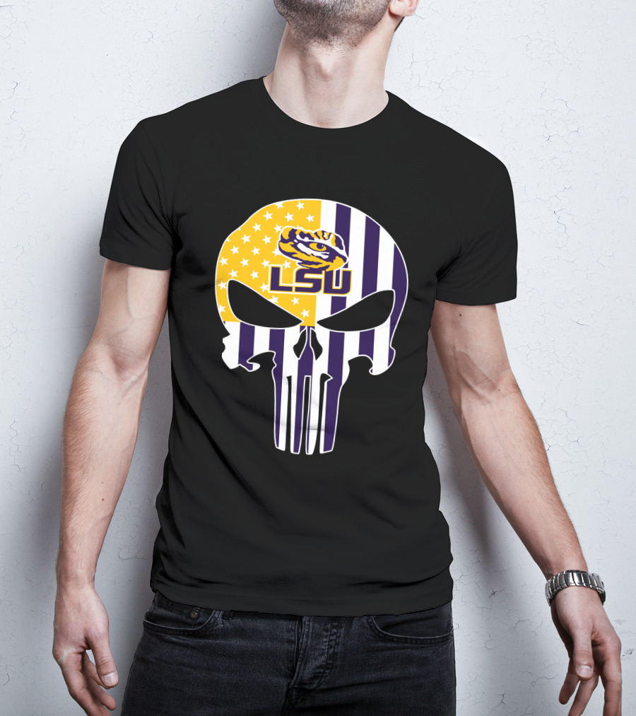 Lsu Tigers Skull With Stars And Stripes T-Shirt