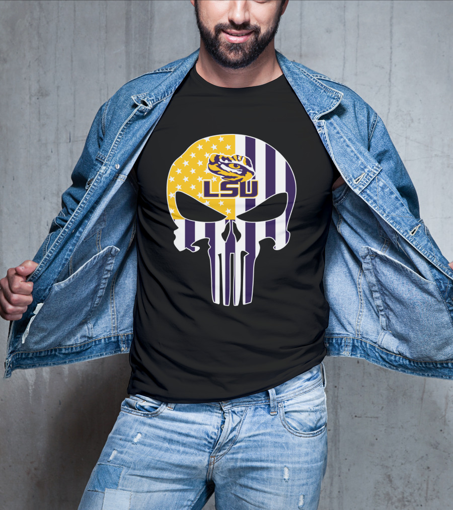 Lsu Tigers Skull With Stars And Stripes T-Shirt
