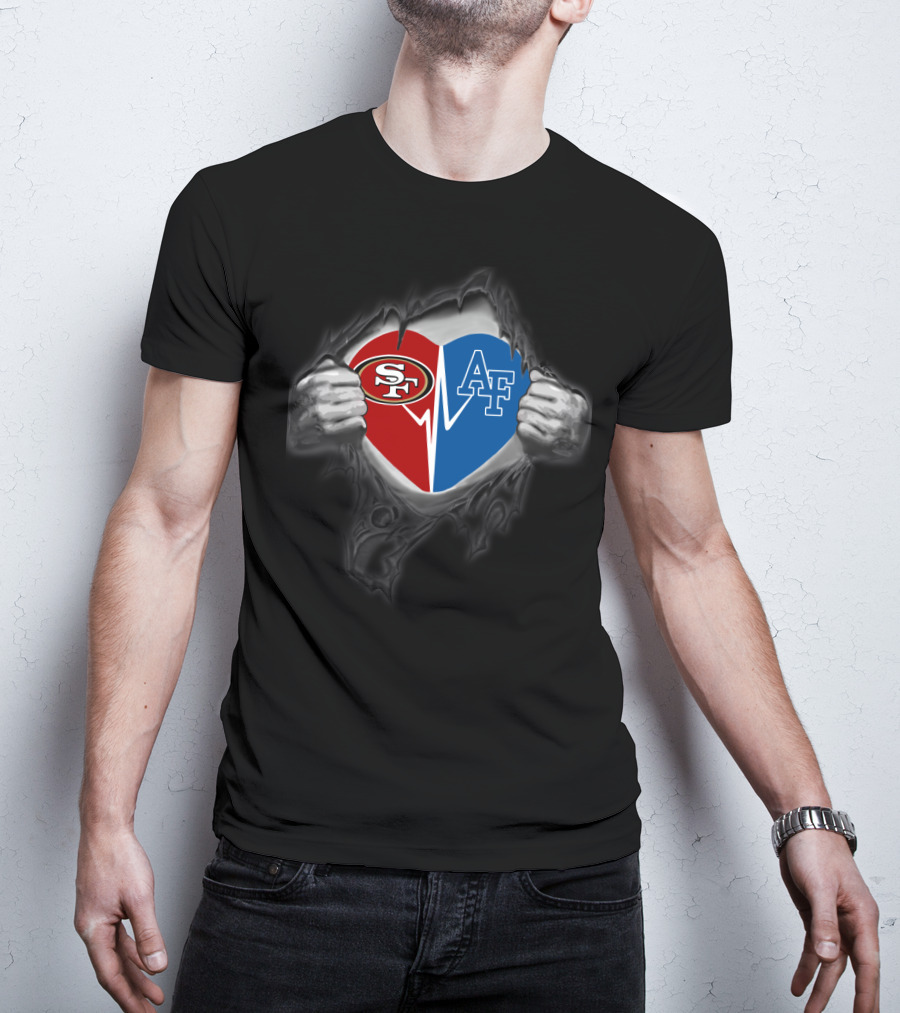 San Francisco 49ers Air Force Falcons Heartbeat Ripped T-Shirt