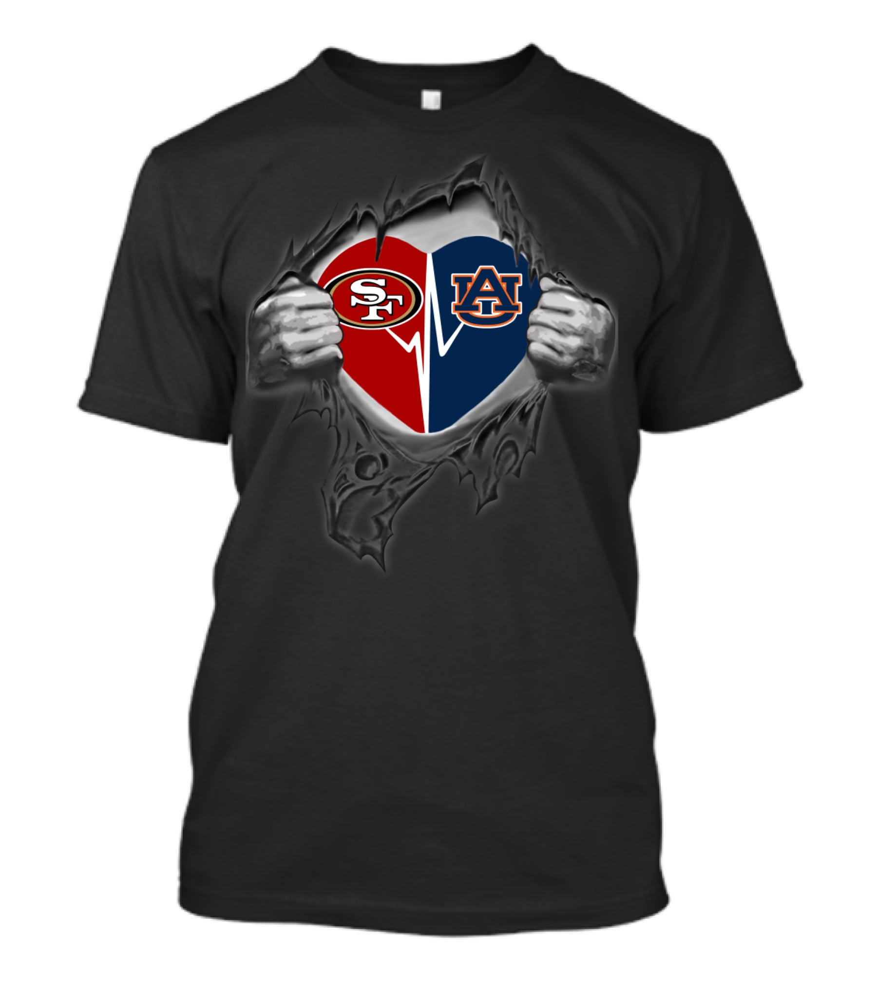 Auburn Tigers San Francisco 49ers Heart Rip T-Shirt