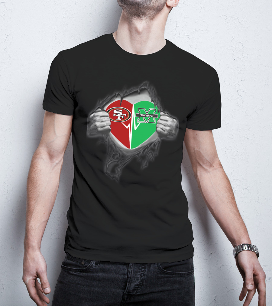 Marshall Thundering Herd San Francisco 49ers Heart Logo Fusion T-Shirt