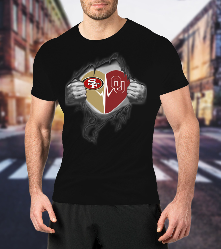 Oklahoma Sooners San Francisco 49ers Heartbeat Fan Passion T-Shirt